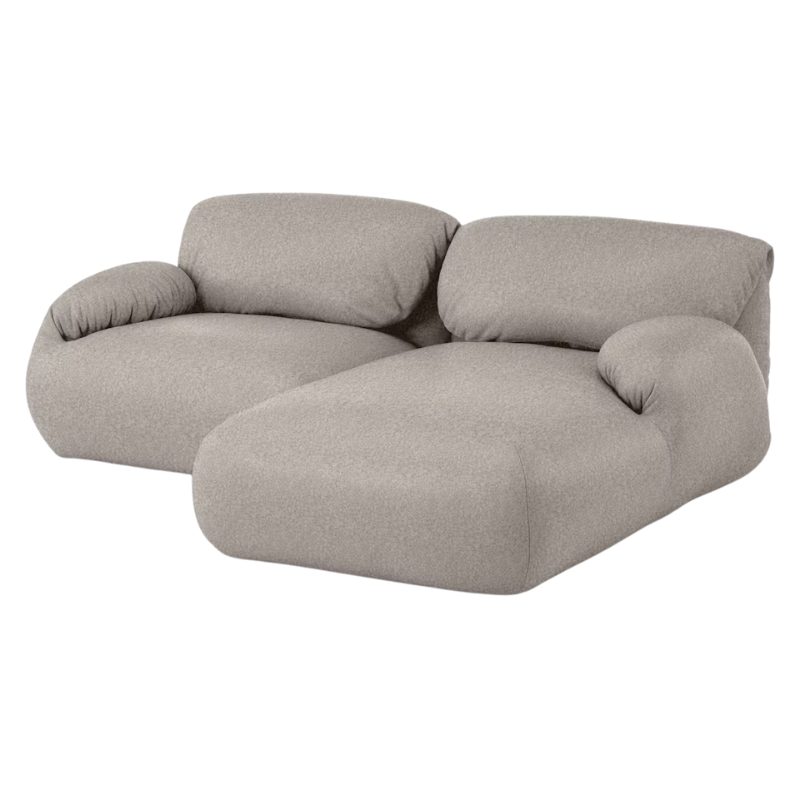 The right Luva Modular Two Seater Sectional from Herman Miller in Heathered Rye Grass Cozy upholstery.