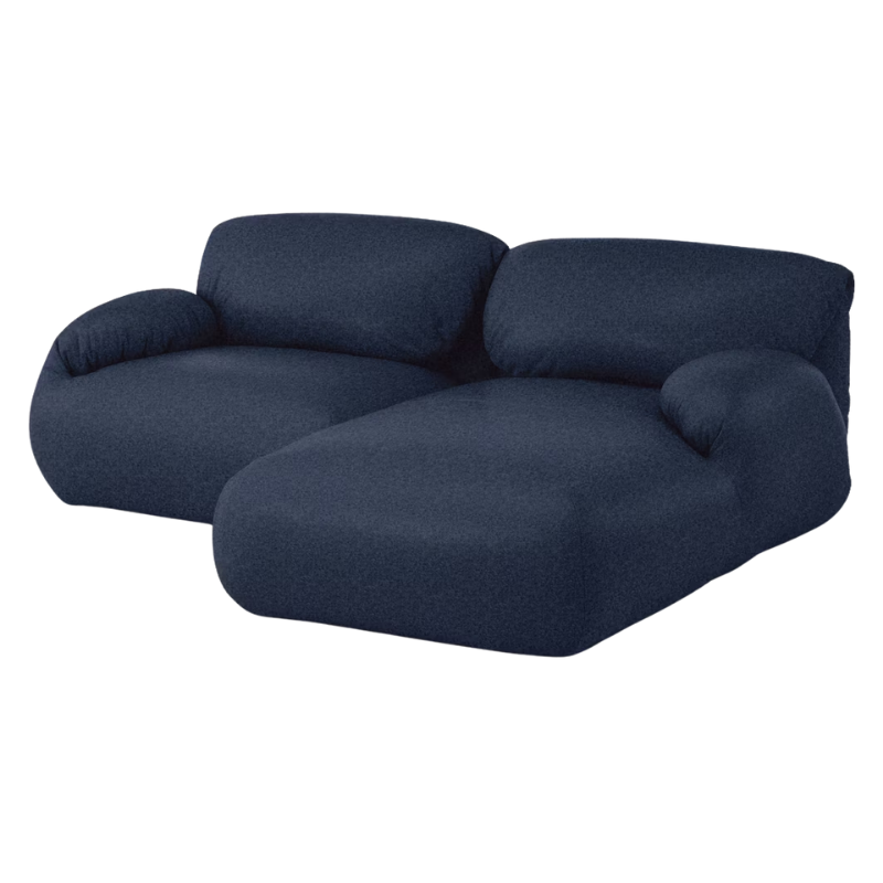 The right Luva Modular Two Seater Sectional from Herman Miller in Heathered Twilight Cozy upholstery.
