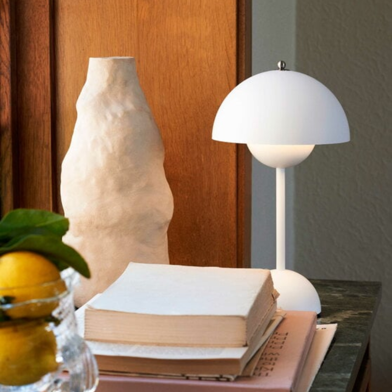 &Tradition VP9 Flowerpot Portable Table Lamp in matte white.
