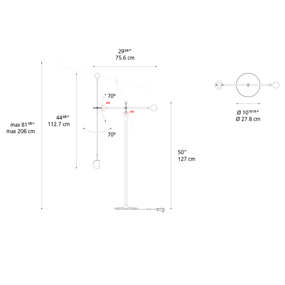 The dimensions for the Ixa Classic Floor Lamp from Artemide.
