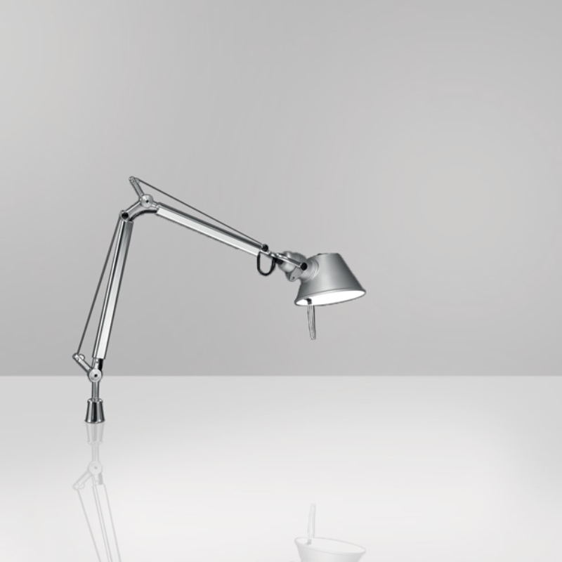The Tolomeo Micro Table Lamp from Artemide in aluminum with the in-set pivot.