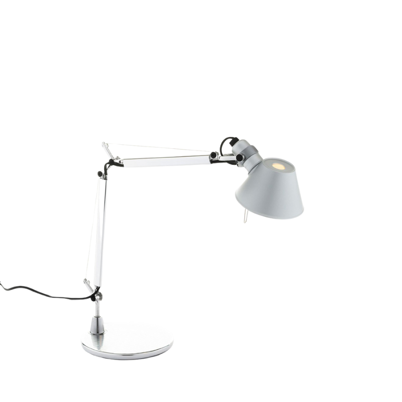 The Tolomeo Micro Table Lamp from Artemide in aluminum with the table base.