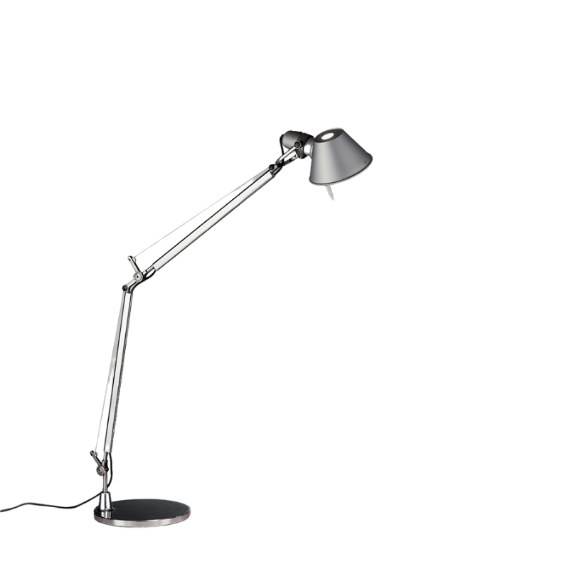 The Tolomeo Midi Table Lamp from Artemide in aluminum with a table base.