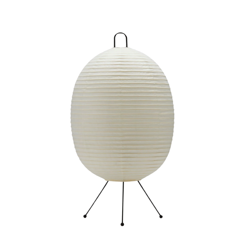 The "Chochin Lamp 02 (Tawara)" by Asano is a small floor lamp made of rice paper.