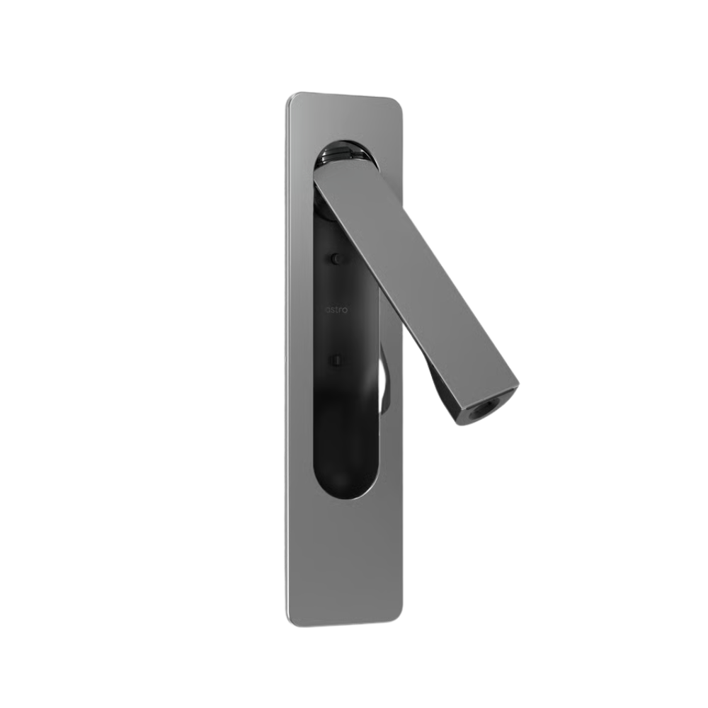 The polished chrome Keta Reading Light from Astro Lighting from an angle.