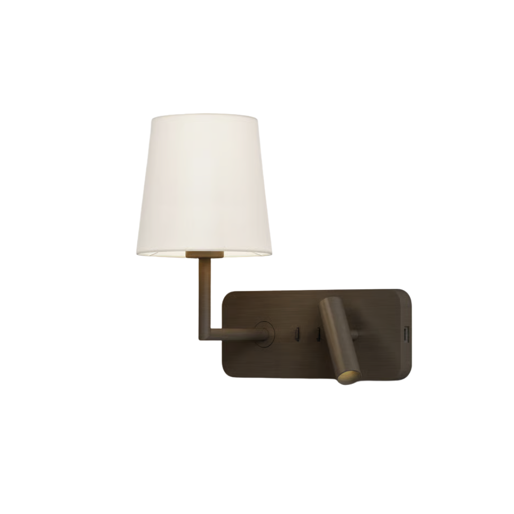 The bronze Side by Side USB Reading Light with white fabric Cone 160 Shade.