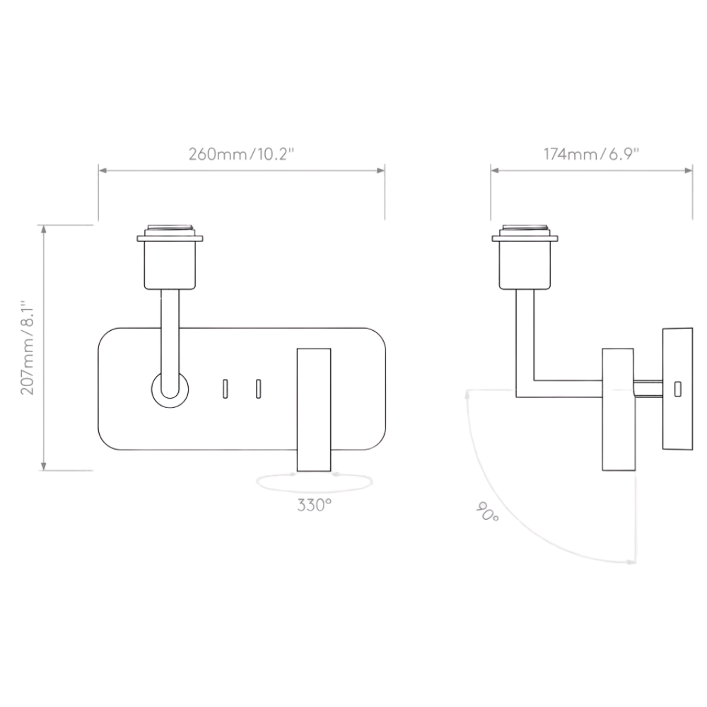 The Side by Side USB Reading Light dimensions. all-groups