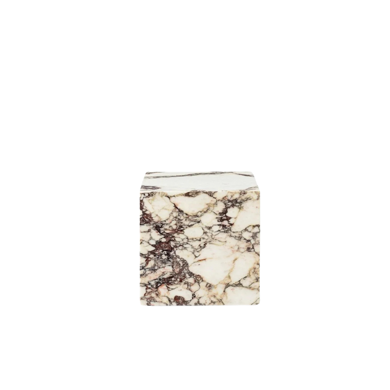 The Cubic Marble Plinth from Audo Copenhagen made from calacatta viola marble.