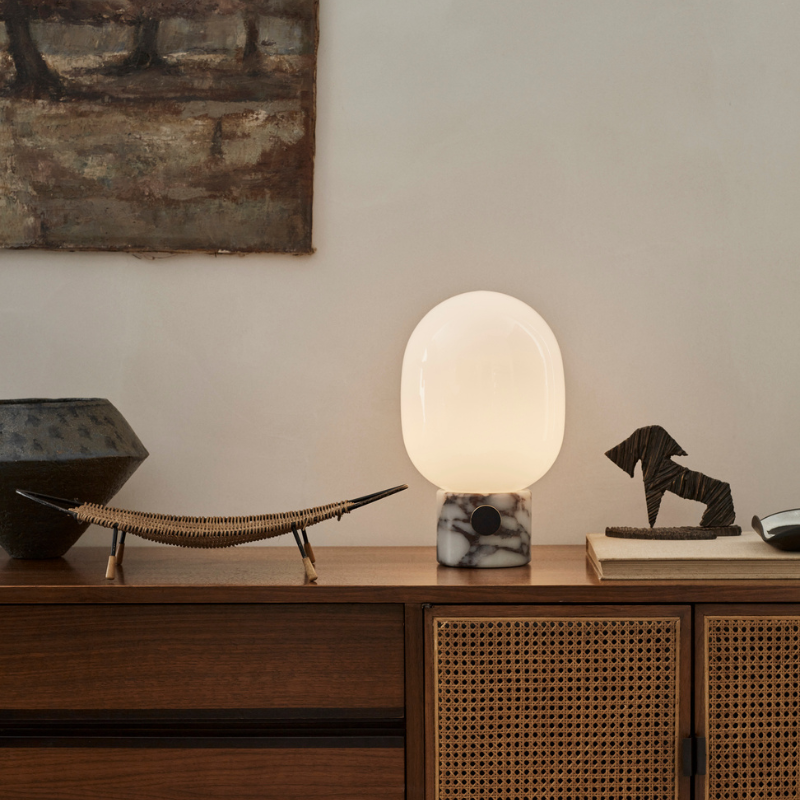 The JWDA Table Lamp from Audo Copenhagen in a kitchen.