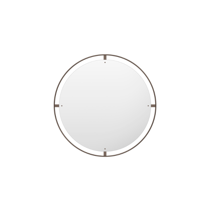 The Round Nimbus Mirror from Audo Copenhagen in bronzed brass, 24 inch size.