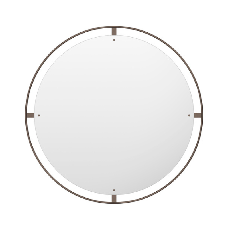The Round Nimbus Mirror from Audo Copenhagen in bronzed brass, 43 inch size.