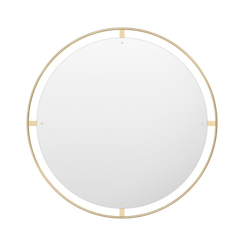 The Round Nimbus Mirror from Audo Copenhagen in polished brass, 43 inch size.