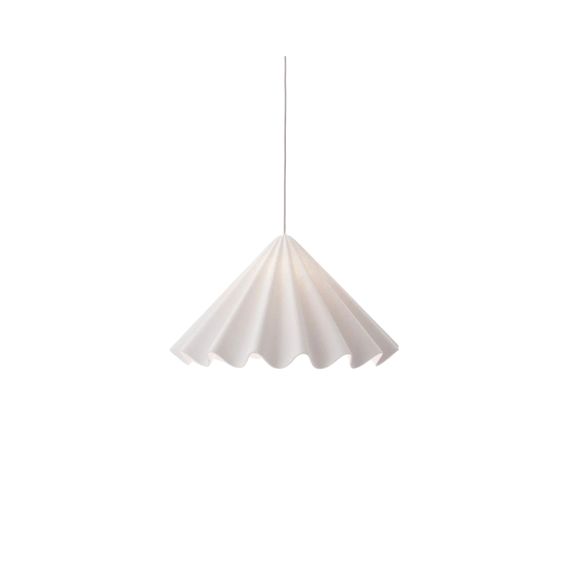 Pleated felt shade pendant light. The Dancing Pendant by Audo CPH in the size medium turned on.