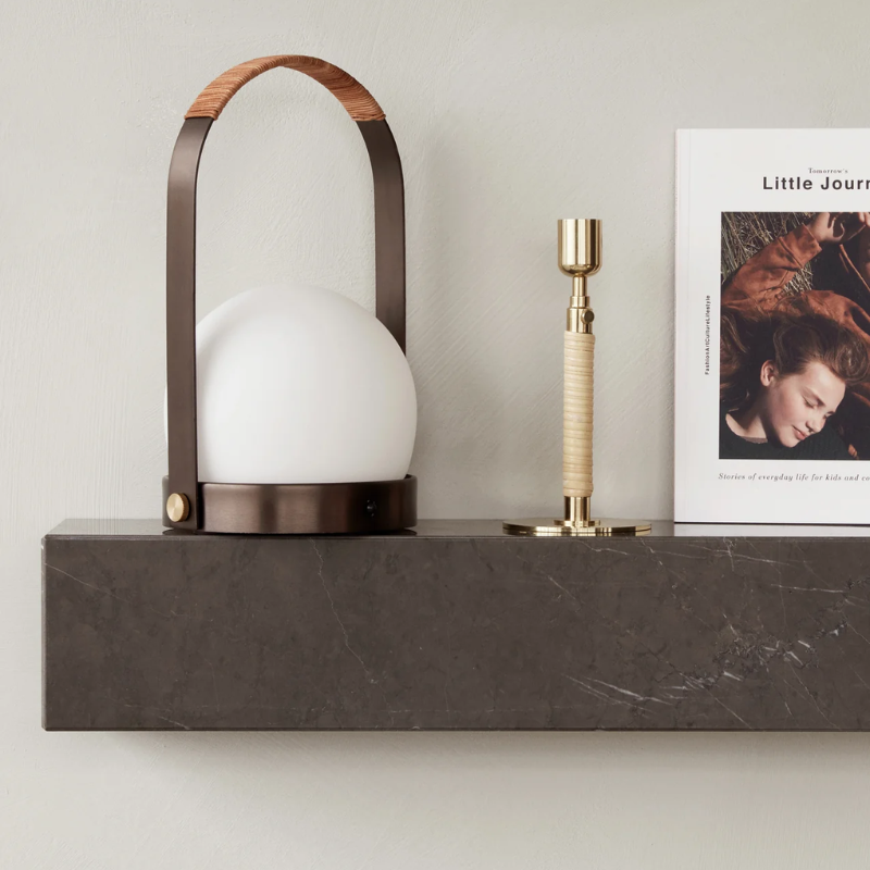 Marble floating shelf in grey by Audo Copenhagen in living room
