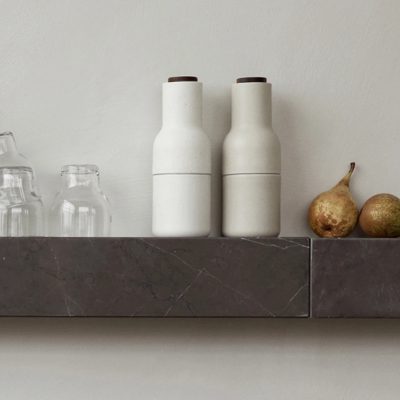 Marble floating shelf in grey by Audo Copenhagen in kitchen