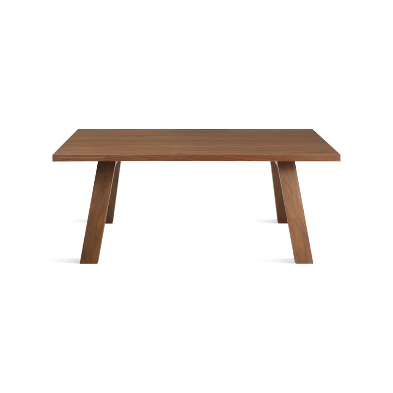 The 72 inch A Walk in the Park Dining Table from Blu Dot in walnut from a high angle.