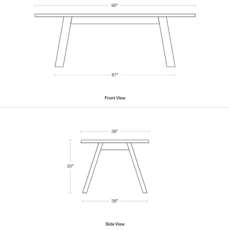 The 90 inch A Walk in the Park Dining Table from Blu Dot dimensions.