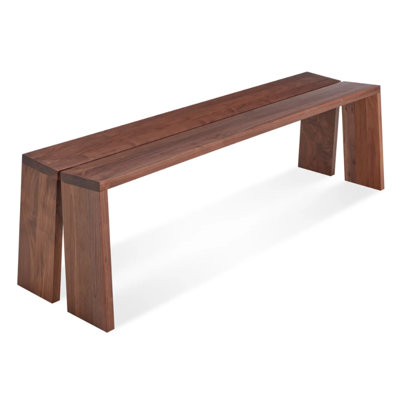 The Amicable Split 60" Bench from Blu Dot in walnut in a view from the top.