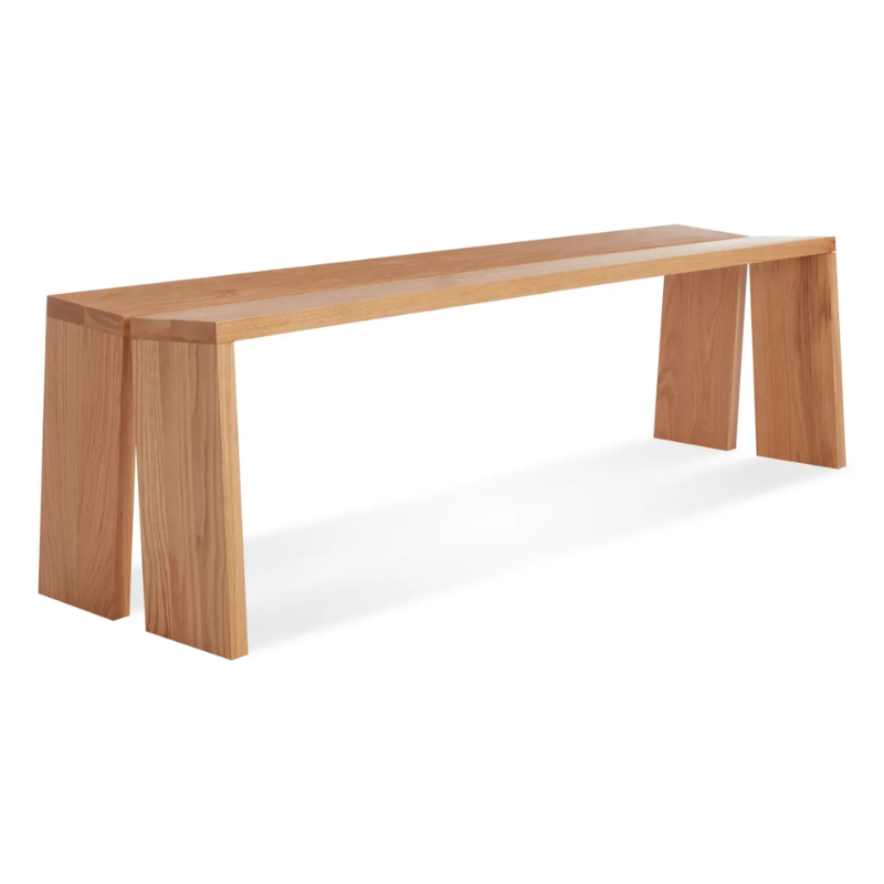 The Amicable Split 60" Bench from Blu Dot in white oak from an angle.