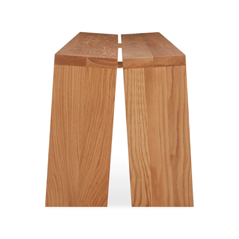 The Amicable Split 60" Bench from Blu Dot in white oak from the side.