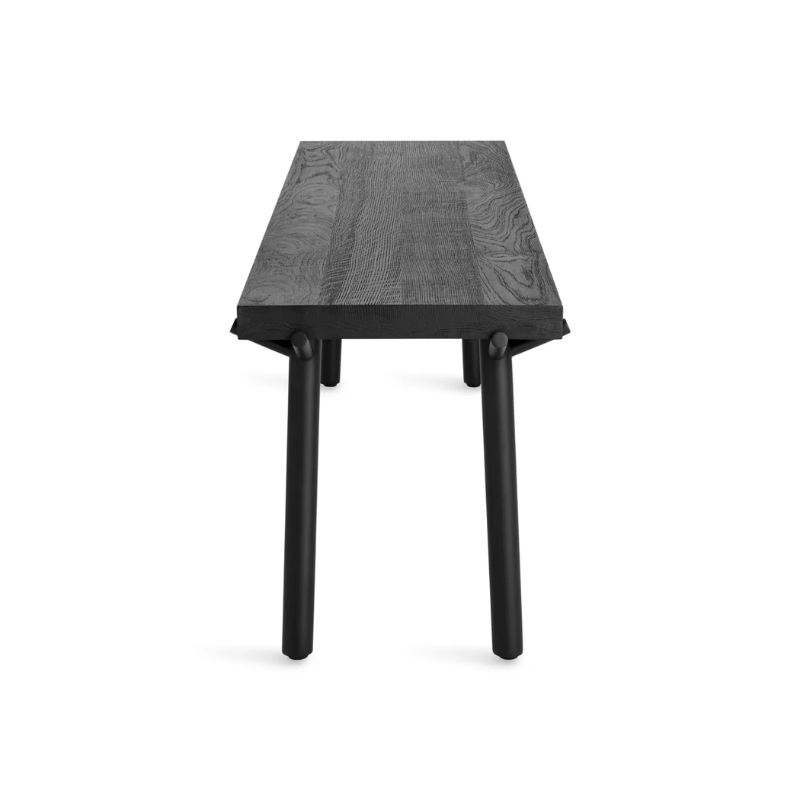 The Branch Bench from Blu Dot in black on oak and black from the side at a high angle.