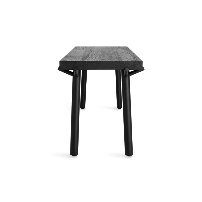 The Branch Bench from Blu Dot in black on oak and black from the side.