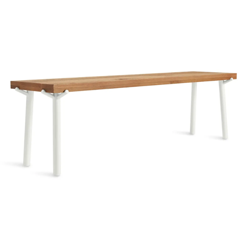 The Branch Bench from Blu Dot in oak and white from an angle.