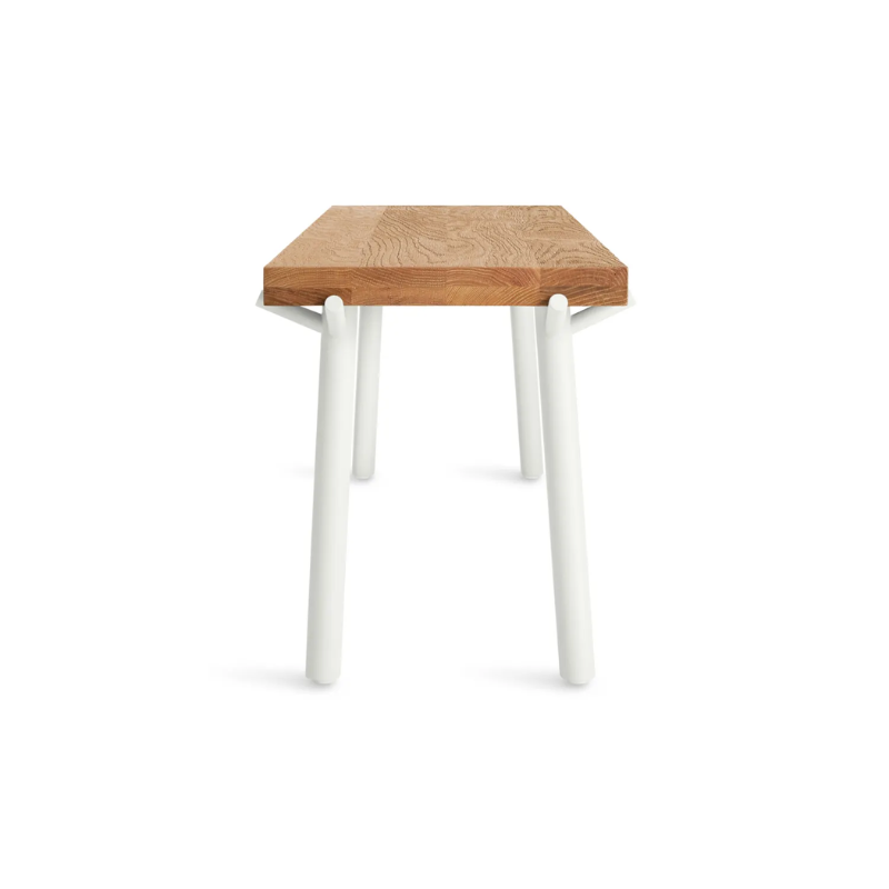 The Branch Bench from Blu Dot in oak and white from the side.