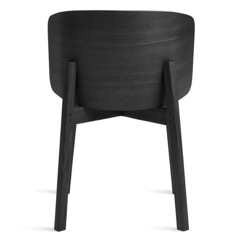 The Buddy Chair from Blu Dot in black on ash from the back.