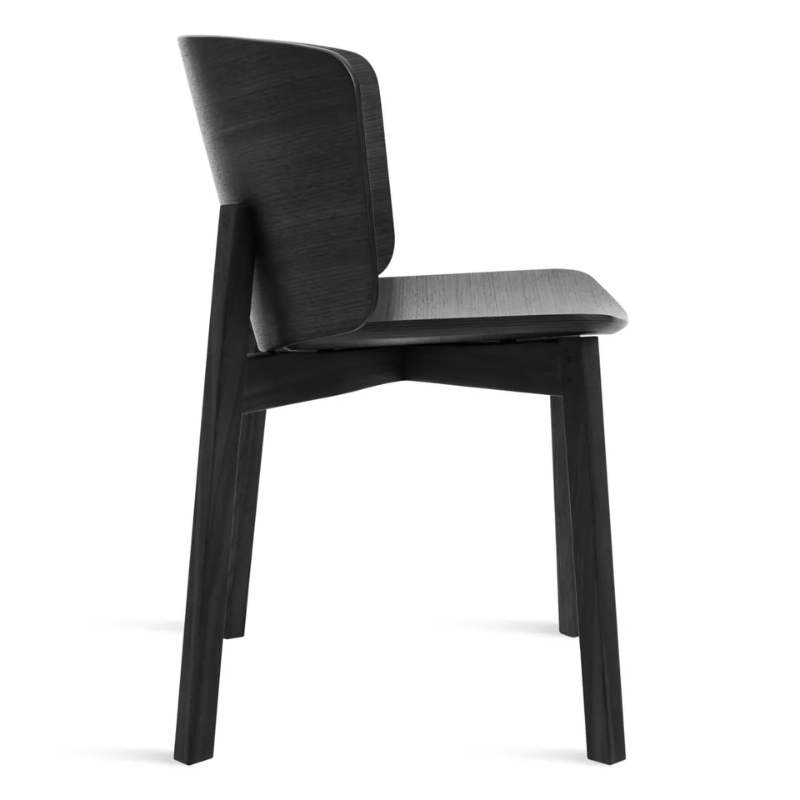 The Buddy Chair from Blu Dot in black on ash from the side.