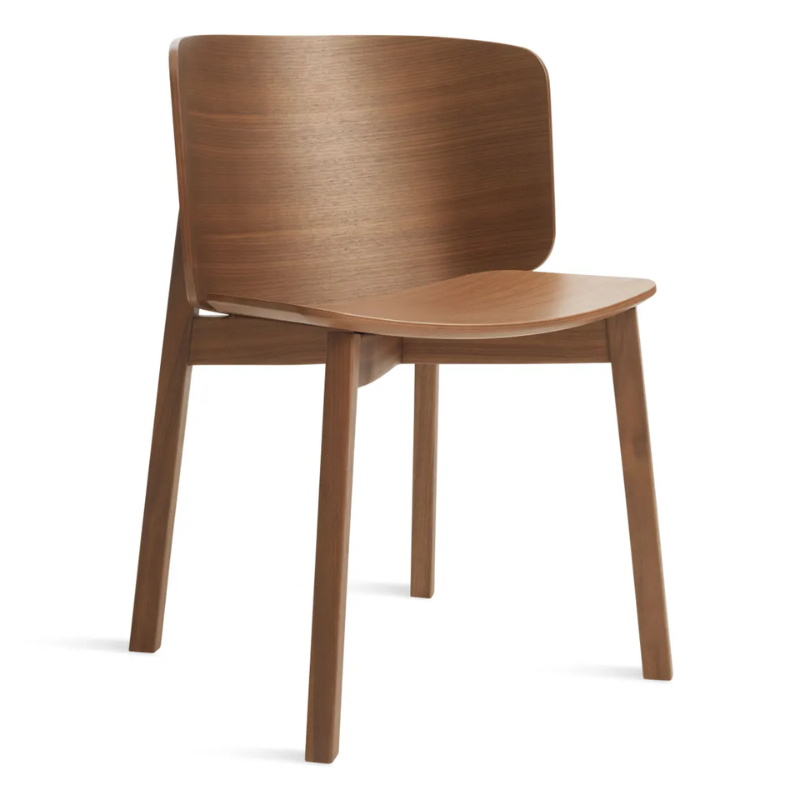 The Buddy Chair from Blu Dot in walnut from an angle.