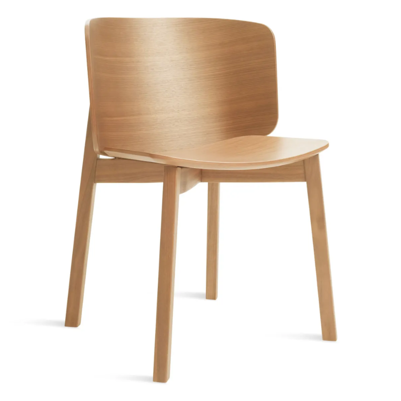 The Buddy Chair from Blu Dot in white oak from an angle.