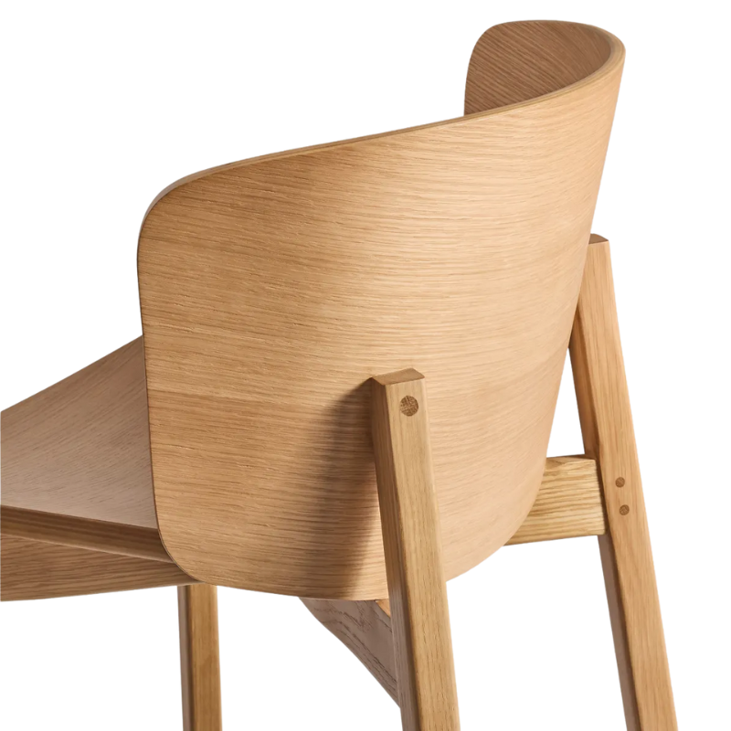 The Buddy Chair from Blu Dot in white oak close up.