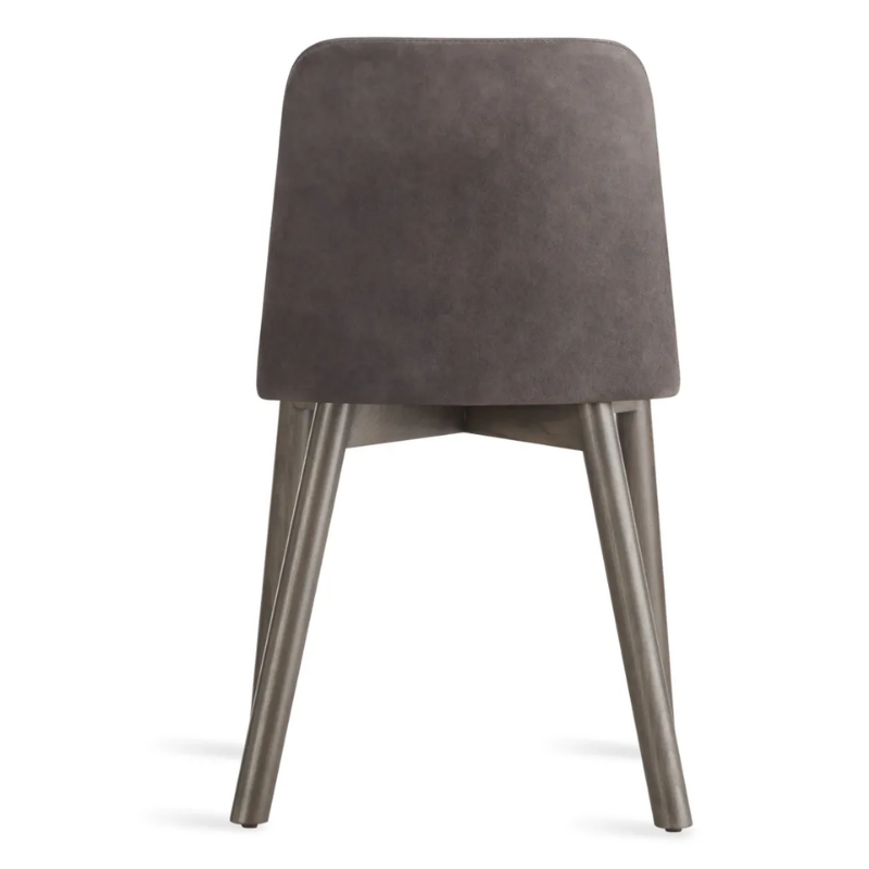 The Chip Chair from Blu Dot with smoke legs and slate leather upholstery from the back.