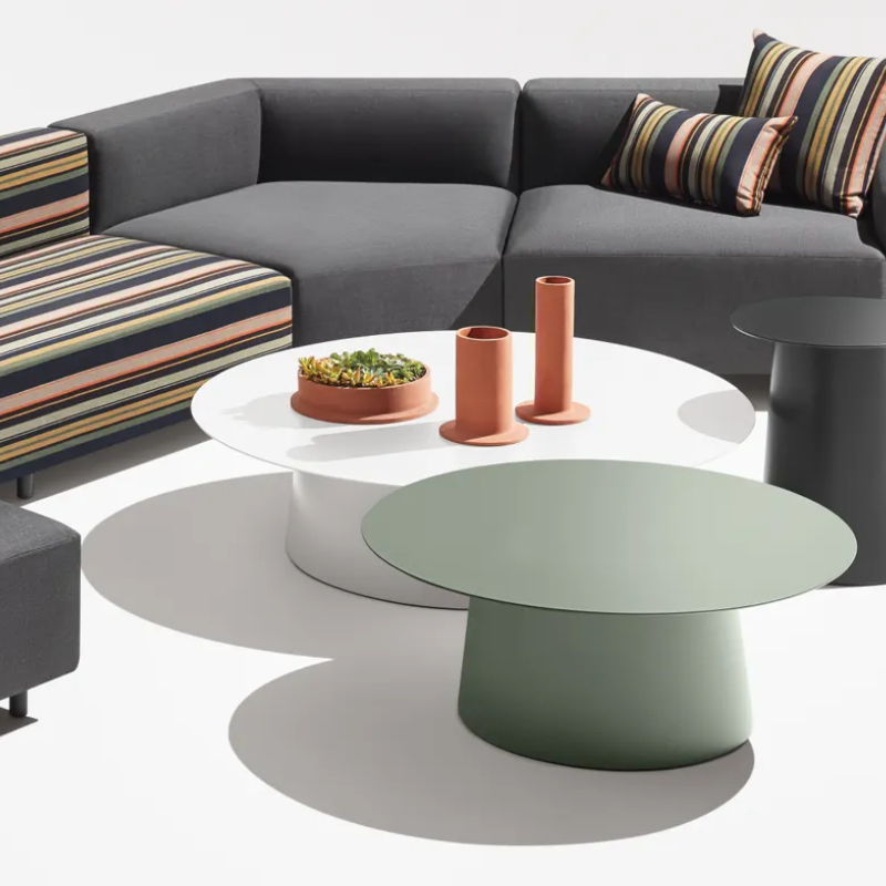 The Circula Large Coffee Table from Blu Dot in white in a living room.