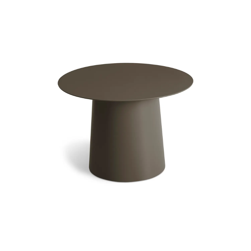 The Circula Low Side Table from Blu Dot in dark olive from a high angle.