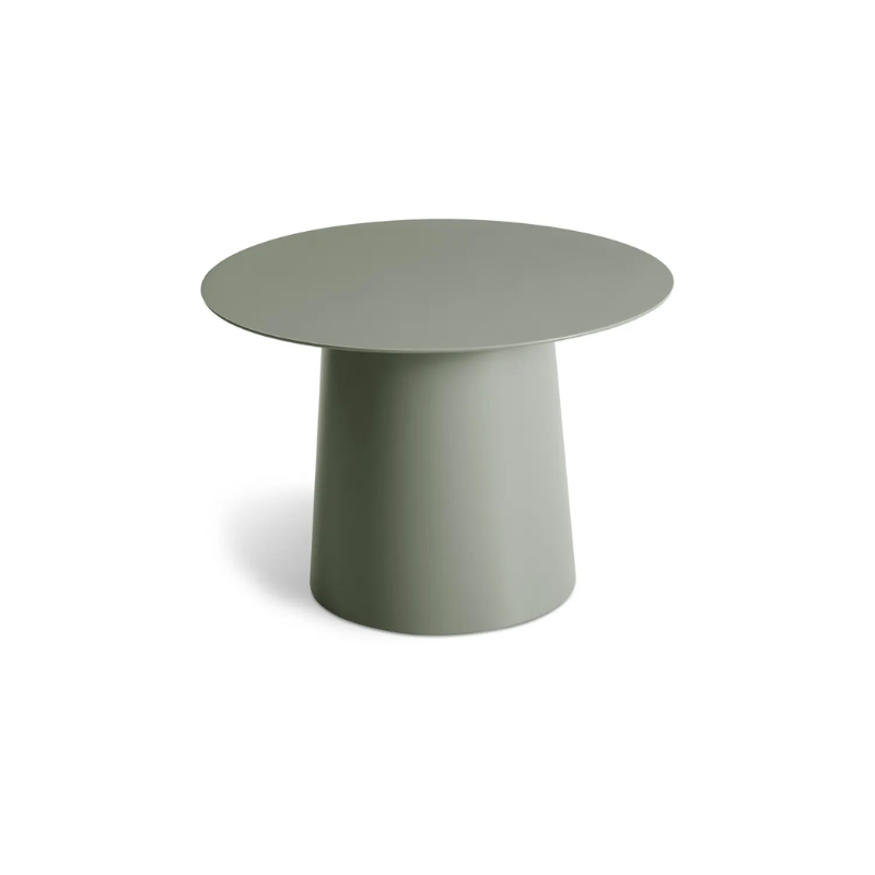The Circula Low Side Table from Blu Dot in grey green from a high angle.