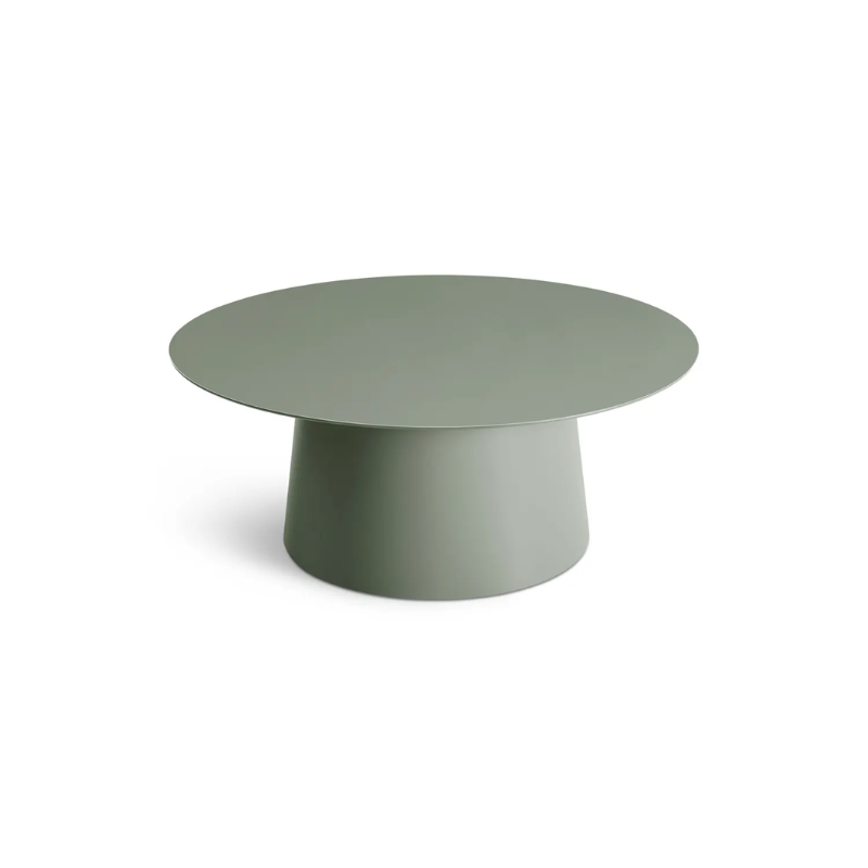 The Circula Small Coffee Table from Blu Dot in grey green from a high angle.