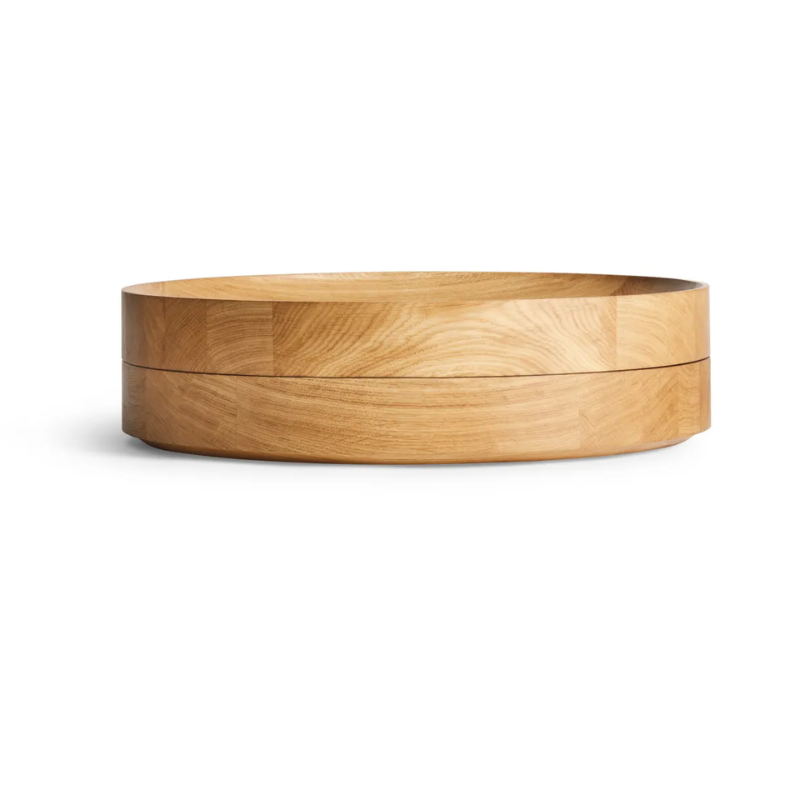 The Cusp Large Bowl from Blu Dot in white oak stacked.
