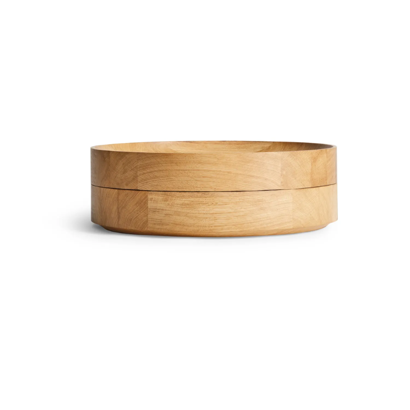 The Cusp Medium Bowl from Blu Dot in white oak stacked.