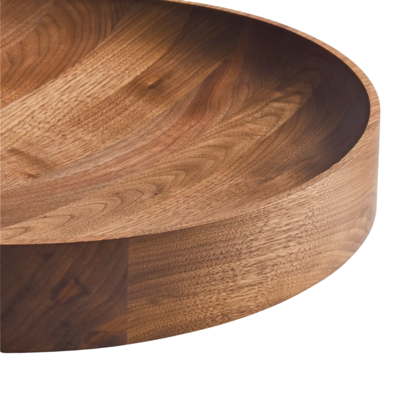 The Cusp Small Bowl from Blu Dot in walnut close up.