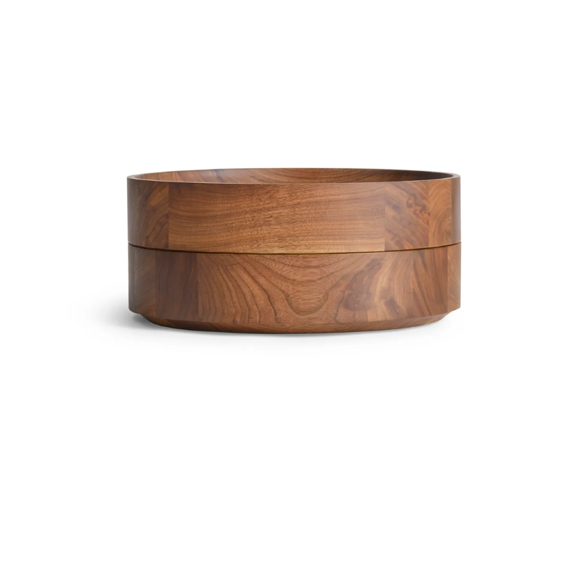 The Cusp Small Bowl from Blu Dot in walnut stacked.