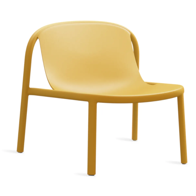 The Decade Lounge Chair from Blu Dot in mustard from an angle.