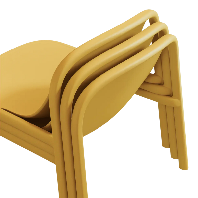 The Decade Lounge Chair from Blu Dot in mustard stacked close up.