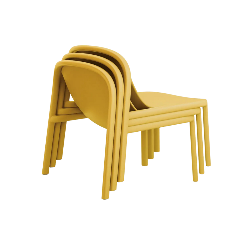 The Decade Lounge Chair from Blu Dot in mustard stacked.