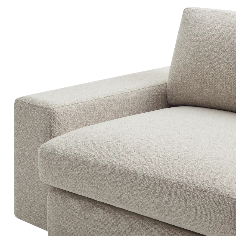 The 82 inch Esker Sofa from Blu Dot in Kelso sand in a close up.