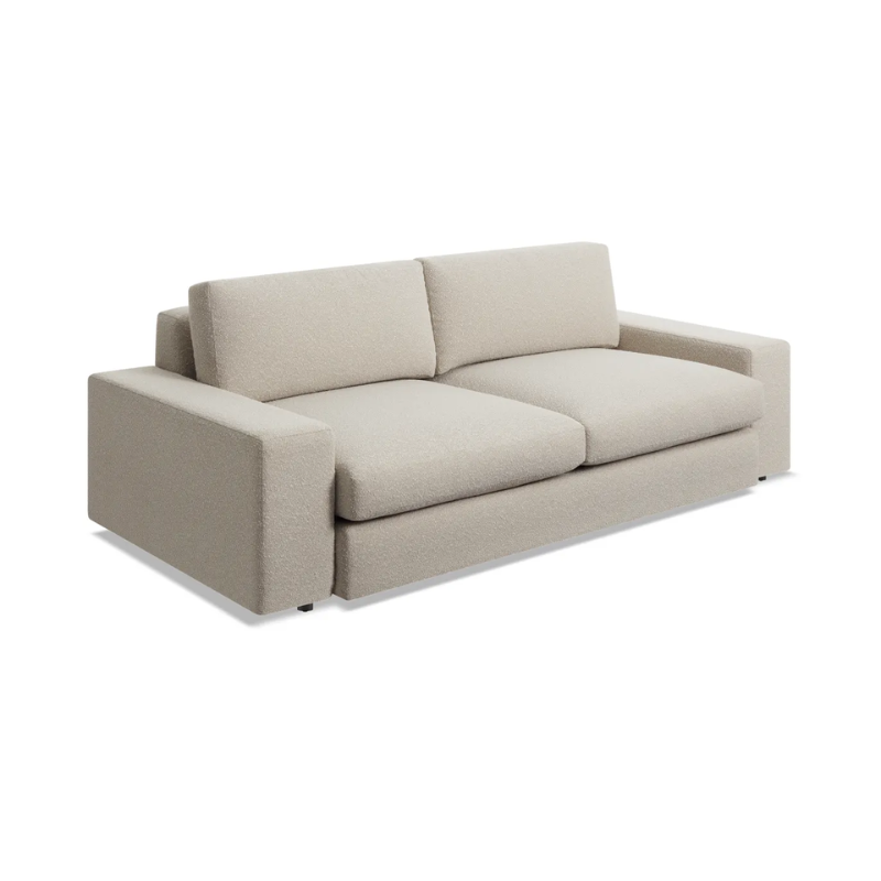 The 82 inch Esker Sofa from Blu Dot in Kelso sand from a high angle.