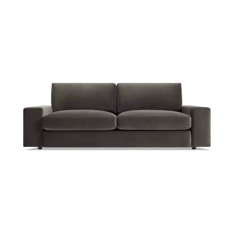 The 82 inch Esker Sofa from Blu Dot in Storm velvet.