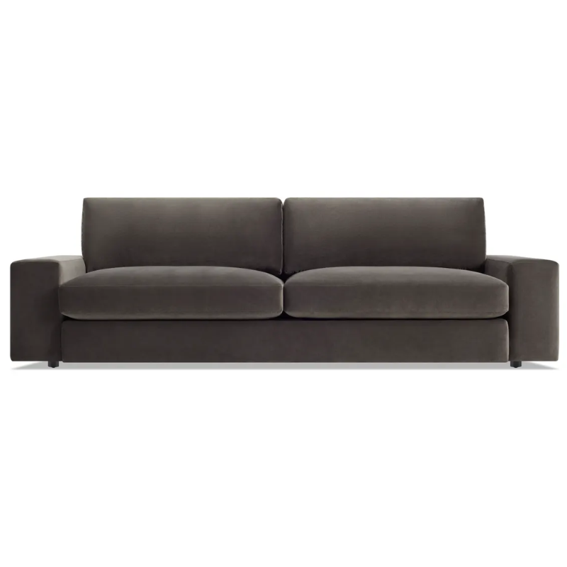 The 98 inch Esker Sofa from Blu Dot in Storm velvet.