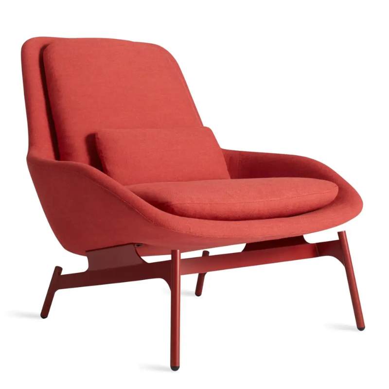 The Field Lounge Chair from Blu Dot in craig red from an angle.